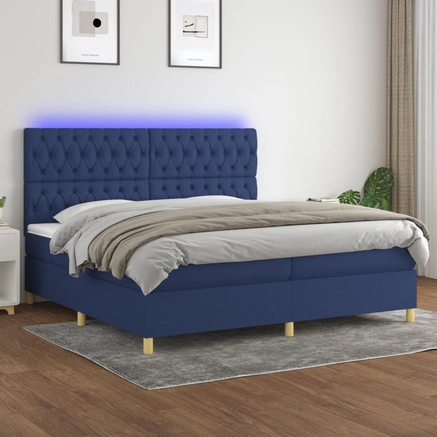 VidaXL Boxspring LED Blauw 200x200 cm Inclusief Matras Boxspring Led Lamp Slaapcomfort Hoofdboard Blauwe Boxspring Tweepersoons Bed Boxspring Frame Pocketed Spring Mattress - Foto 2