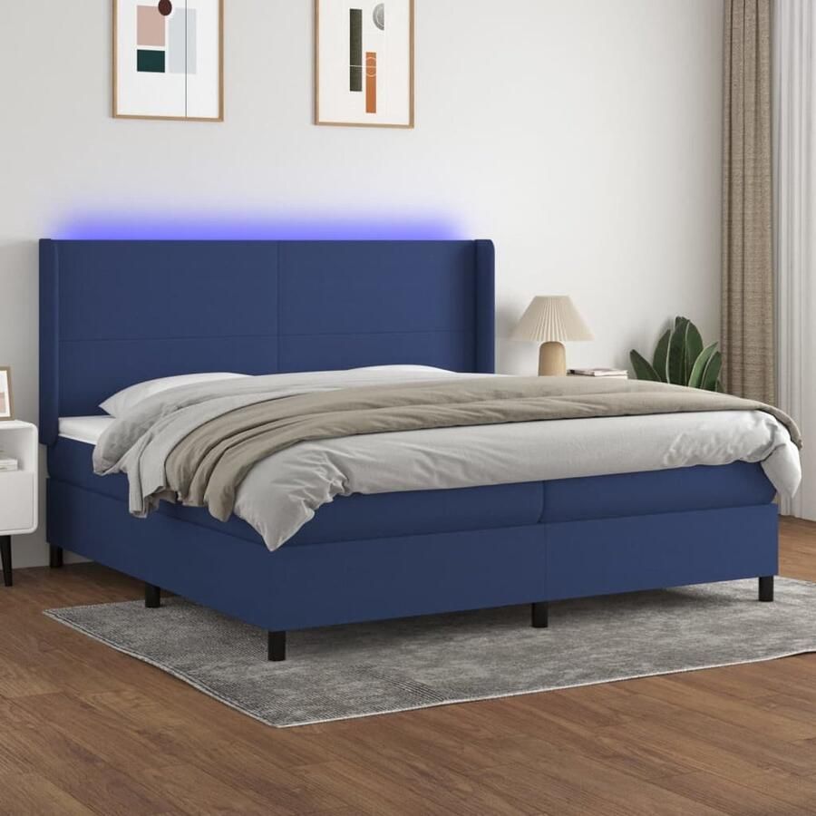 VidaXL Boxspring LED blauw 200x200 cm Inclusief matrassen Boxspring Led Bed Slaapcomfort Tweepersoonsbed Blue Bed Pocketveer Matras Elektrisch Hoofdbord - Foto 2
