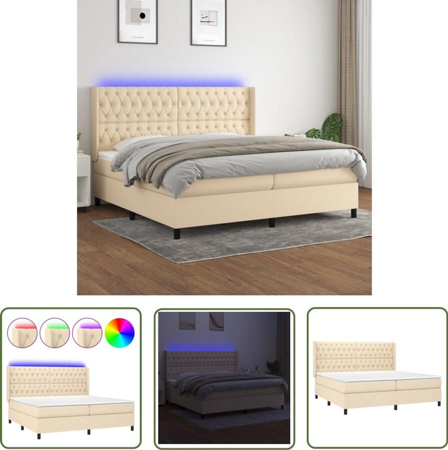 VidaXL Boxspring LED crèmekleurig 200x200 cm Boxspring Bed Verstelbare Hoofdbord Led Verlichting Pocketvering Matras Huidend Vriendelijk Topmatras Creme - Foto 2