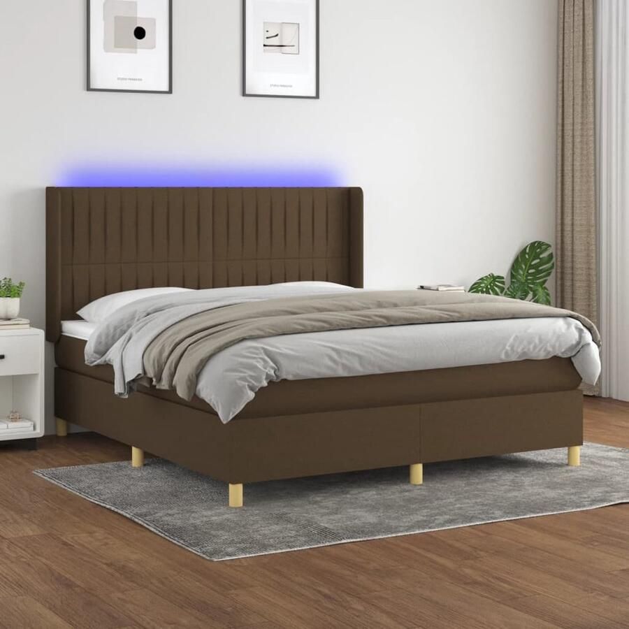 VidaXL Boxspring LED Donkerbruin 160x200 cm Boxspring Donkere Bruine Boxspring Led Boxspring Met Led Pocketveer Matras Lederlook Boxspring Slaapcomfort Bedroom Furniture - Foto 3