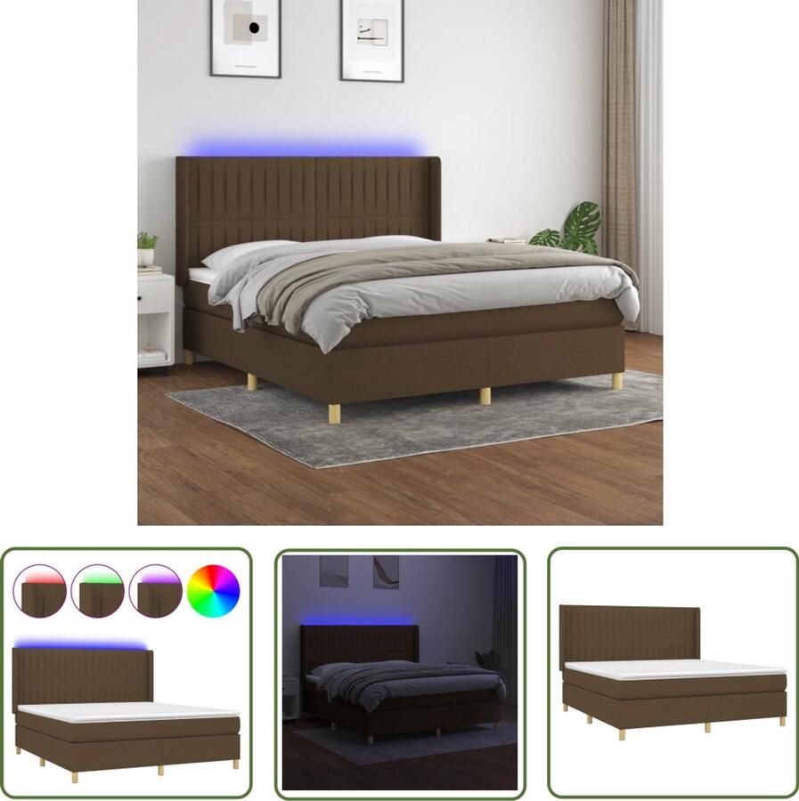 VidaXL Boxspring LED Donkerbruin 160x200 cm Boxspring Donkere Bruine Boxspring Led Boxspring Met Led Pocketveer Matras Lederlook Boxspring Slaapcomfort Bedroom Furniture - Foto 2