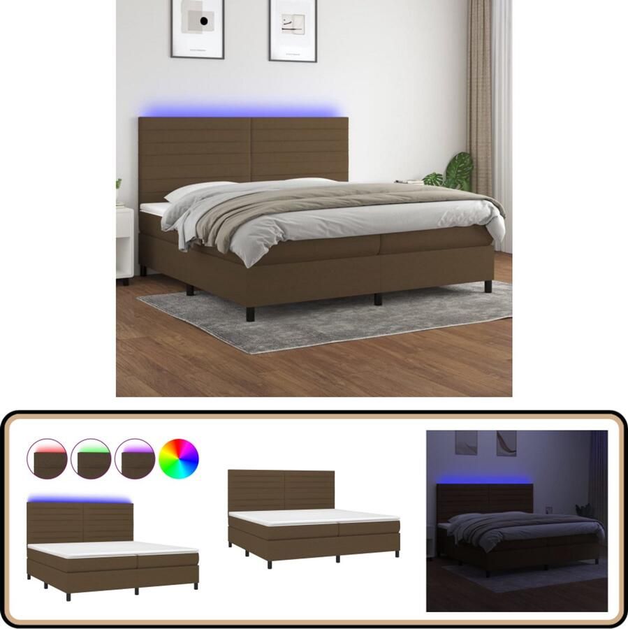 VidaXL Boxspring LED Donkerbruin 200x200 cm Boxspring Donkere Bruine Boxspring Led Boxspring Pocketveer Matras Boxspring Met Led