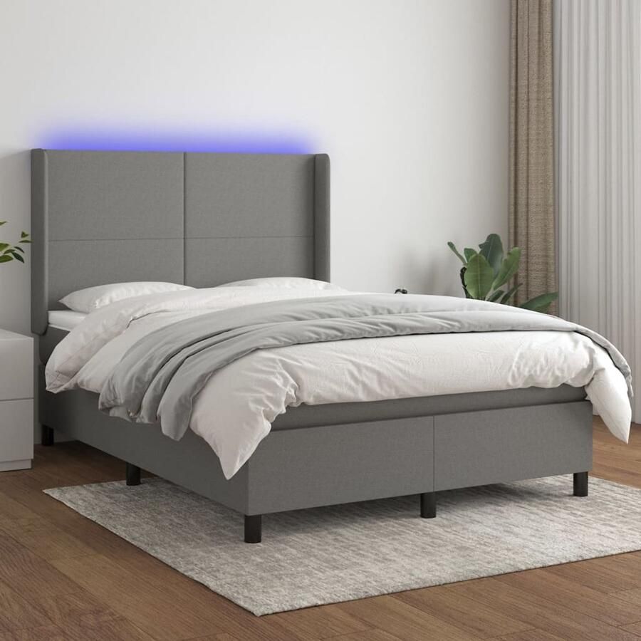VidaXL Boxspring LED Donkergrijs 140x190 cm Boxspring Donkere Kleuren Led Lampen Pocketed Spring Mattress Hoofdbord Slaapcomfort Bedroom Furniture - Foto 2
