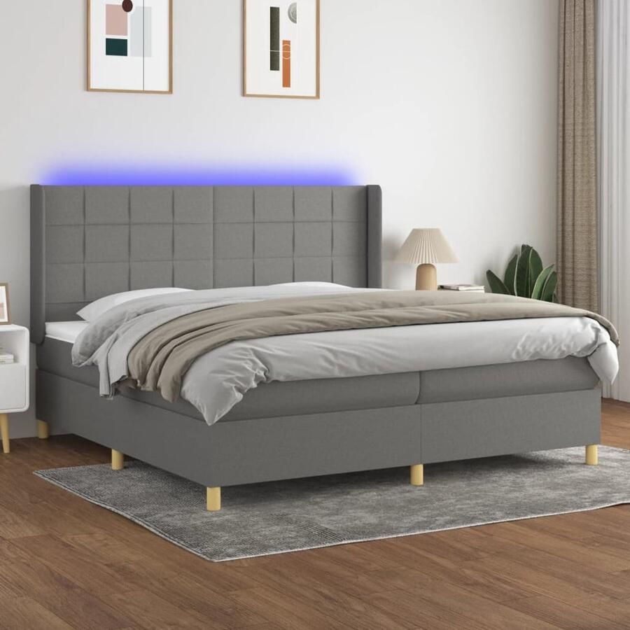 VidaXL Boxspring LED Donkergrijs 200x200 cm Boxspring Bed Donkere Grijze Boxspring Led Boxspring Verstelbare Hoofdbord Pocketed Veren Matras Huidgevend Topmatras - Foto 2