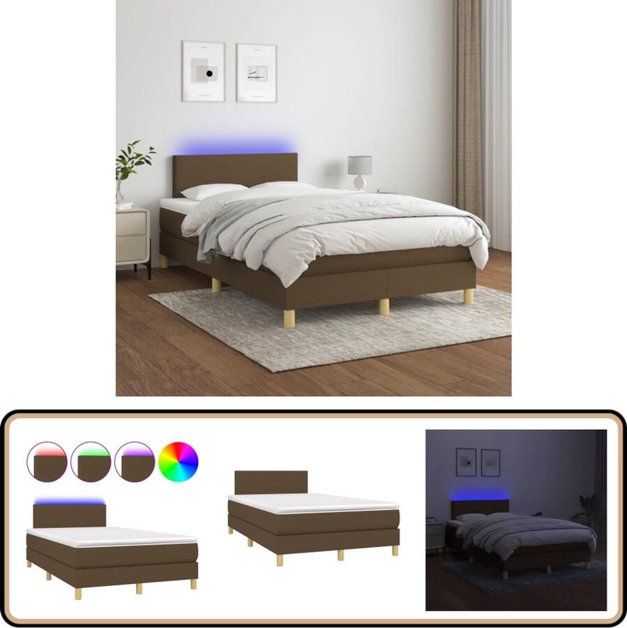 VidaXL Boxspring LED & Matras Donkerbruin 120x200 cm Boxspring Bed Verstelbare Hoofdbord Led Verlichting Pocketvering Matras Huidgevend Topmatras