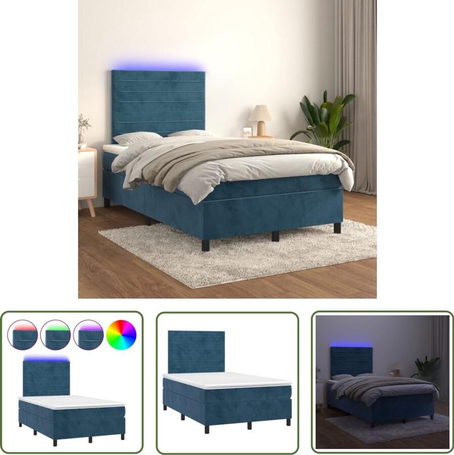 VidaXL Boxspring LED Fluweel Donkerblauw 120x200 cm Boxspring Donkere Kleuren Fluweel Led Verlichting Tweepersoonsbed King Size Bed Bedroom Decoratie Luxe Bed Boxspring Kopen