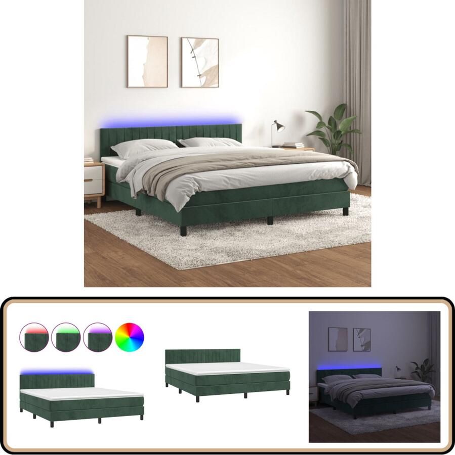VidaXL Boxspring LED Fluweel Donkergroen 180x200 cm Boxspring Fluweel Bed Led Bed Elektrisch Verstelbare Hoofdbord Pocketed Spring Mattress