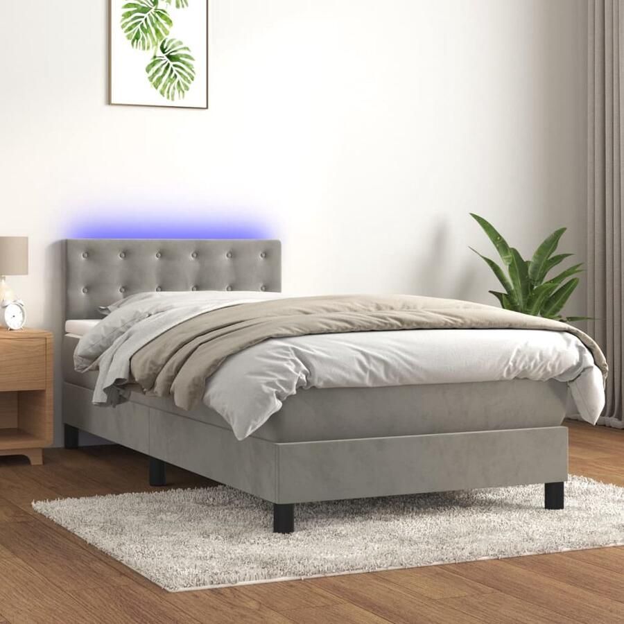 VidaXL Boxspring LED Fluweel Lichtgrijs 90x190 cm Boxspring Led Bed Velvet Bed Tweepersoonsbed King Size Bed Slaapcomfort Nachtlicht Bedroom Decor - Foto 2