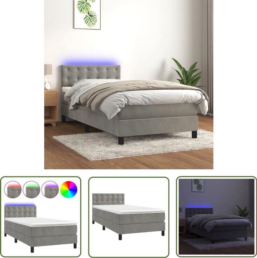 VidaXL Boxspring LED Fluweel Lichtgrijs 90x190 cm Boxspring Led Bed Velvet Bed Tweepersoonsbed King Size Bed Slaapcomfort Nachtlicht Bedroom Decor