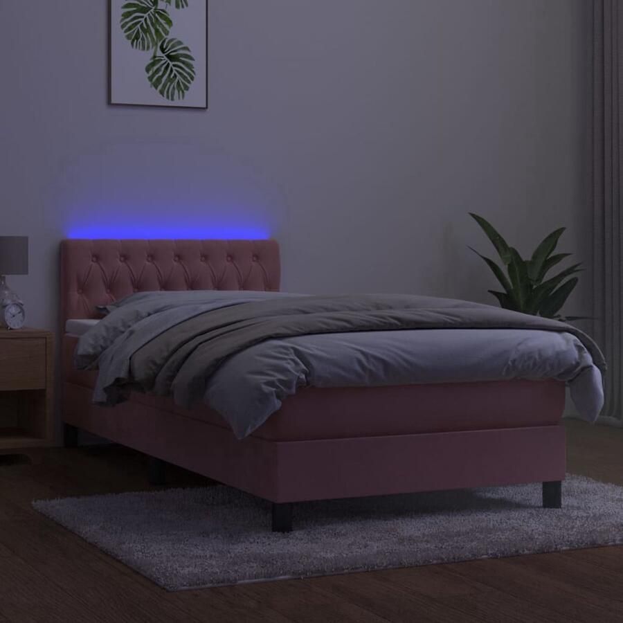 VidaXL Boxspring LED Fluweel roze 100x200 cm Boxspring Tweepersoonsbed Velvet Bed Led Lampje Slaapcomfort