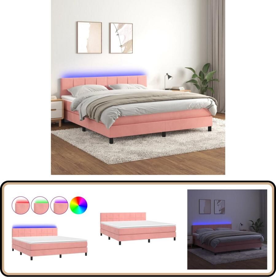 VidaXL Boxspring LED Fluweel Roze 180x200 cm Boxspring Bed Fluweel Bed Led Bed Rooskleurig Bed Tweepersoons Bed
