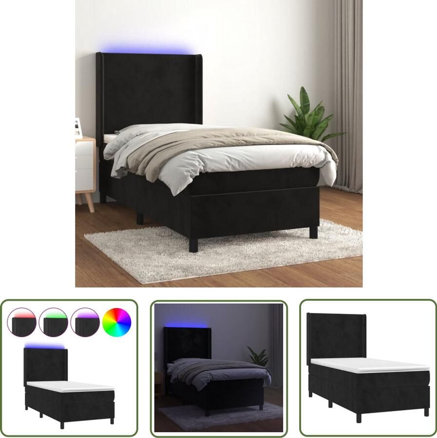 VidaXL Boxspring LED Fluweel Zwart 100x200 cm Boxspring Slaapcomfort Led Lamp Velvet Hoofdbord Tweepersoonsbed Zwarte Boxspring