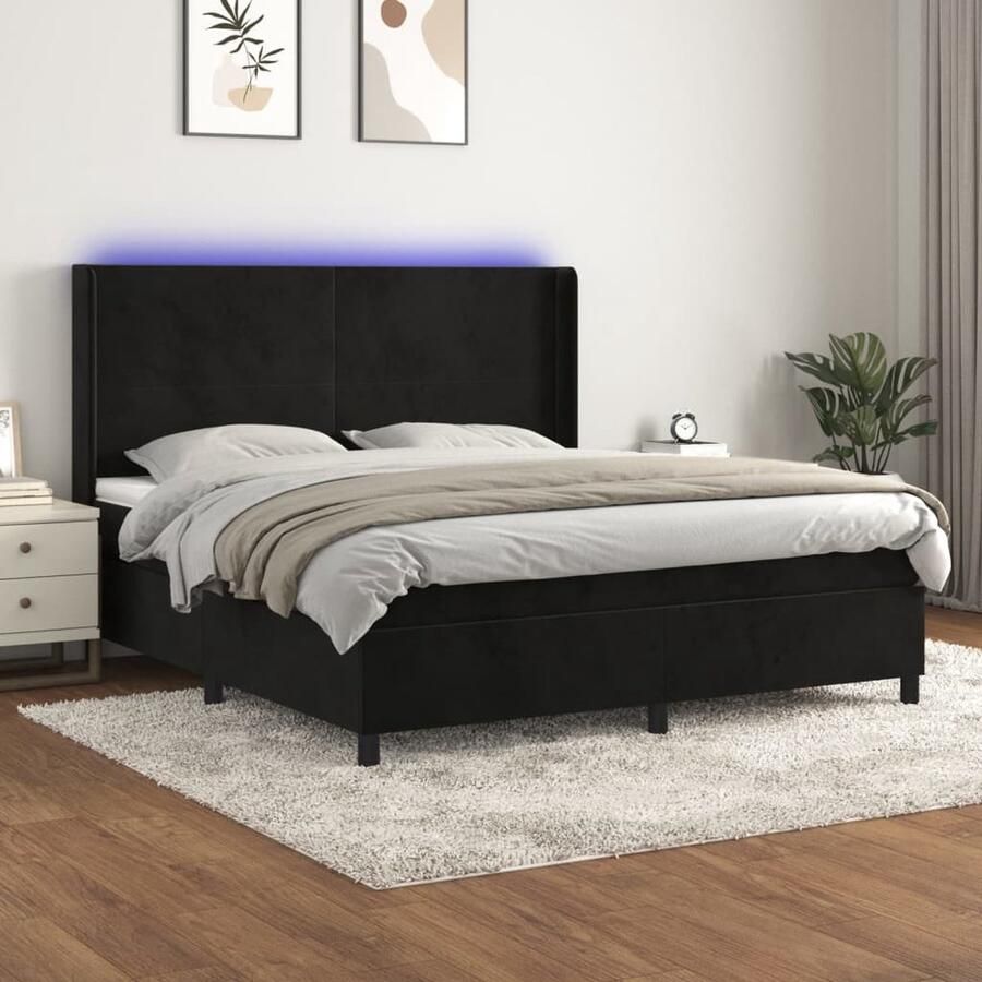 VidaXL Boxspring LED Fluweel Zwart 180x200 cm Boxspring Led Bed Velvet Bed Tweepersoonsbed Groot Bed Slaapcomfort Nachtlicht Design Bed Zwarte Boxspring - Foto 2