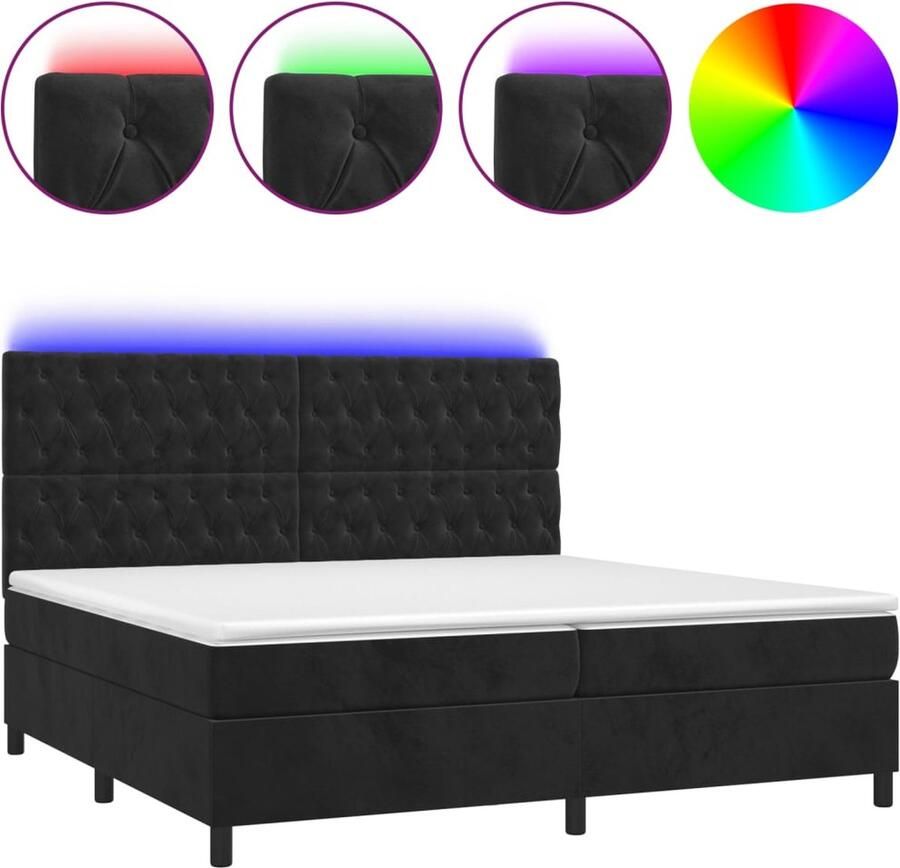 VidaXL Boxspring LED Fluweel Zwart 200x200 cm Boxspring Fluweel Bed Zwarte Boxspring Adjustable Headboard Led Lampjes Pocketveer Matras Luxe Bed - Foto 2