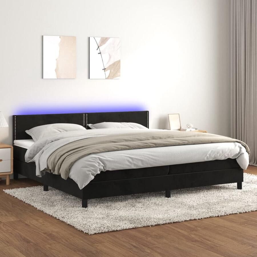 VidaXL Boxspring LED Fluweel Zwart 200x200 cm Boxspring Slaapcomfort Led Verlichting Velvet Bed Zwarte Boxspring Tweepersoons Bed Groot Bed King Size Bed - Foto 2