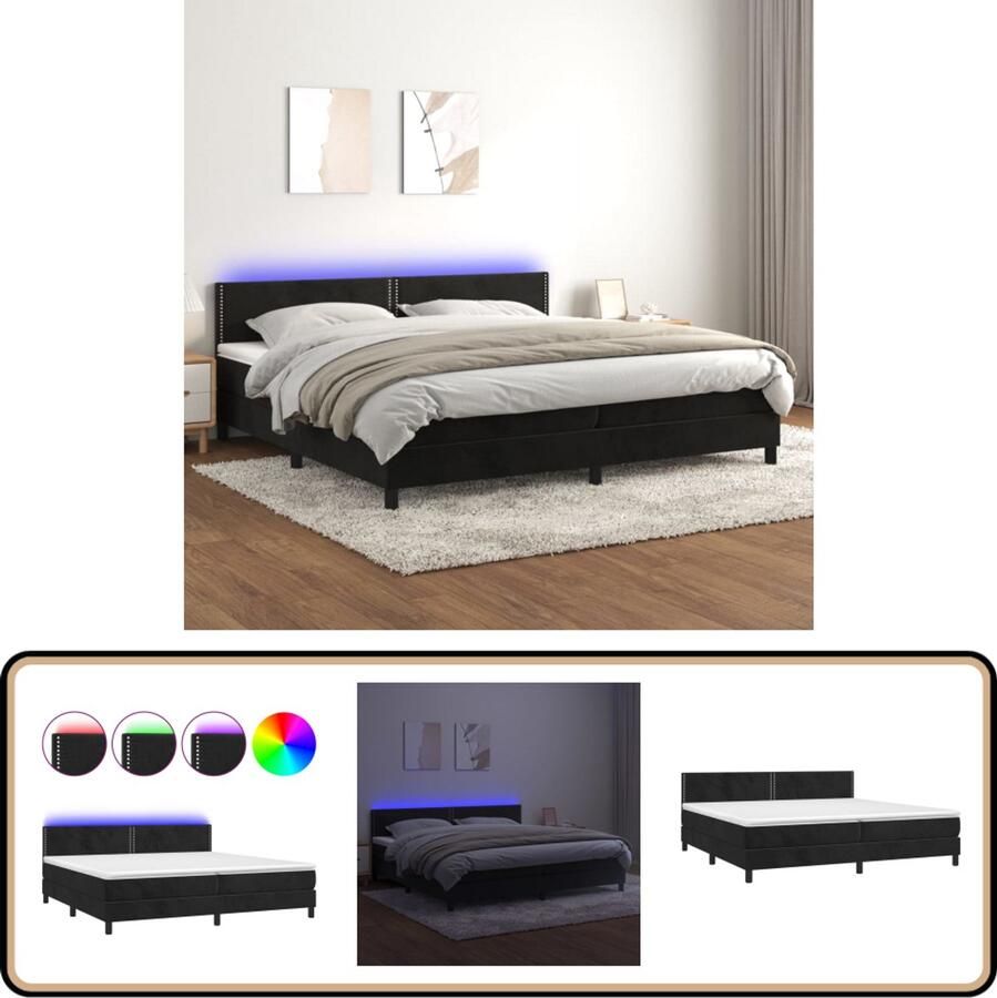 VidaXL Boxspring LED Fluweel Zwart 200x200 cm Boxspring Slaapcomfort Led Verlichting Velvet Bed Zwarte Boxspring Tweepersoons Bed Groot Bed King Size Bed