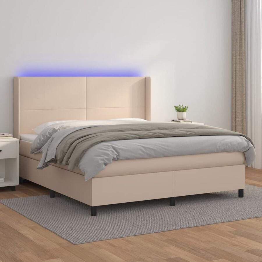 VidaXL Boxspring LED Kunstleer Cappuccino 180x200cm Boxspring Bed Lederlook Bed Led Bed Elektrisch Bed Hoofdbord Pocketed Spring Mattress Slaapcomfort - Foto 2