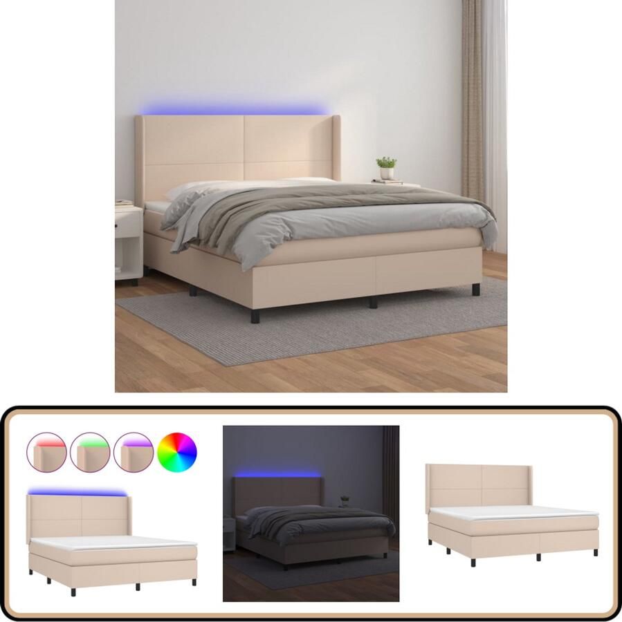 VidaXL Boxspring LED Kunstleer Cappuccino 180x200cm Boxspring Bed Lederlook Bed Led Bed Elektrisch Bed Hoofdbord Pocketed Spring Mattress Slaapcomfort