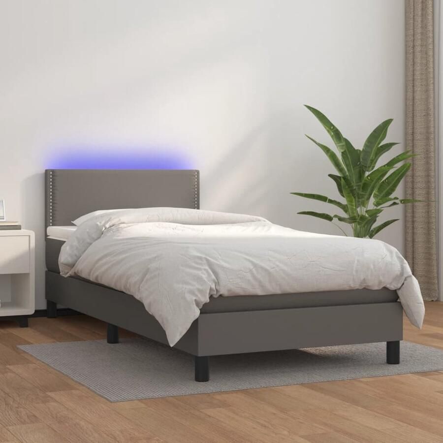 VidaXL Boxspring LED Kunstleer Grijs 90x190 cm Boxspring Led Boxspring Kunstleder Bed Tweepersoons Bed Groot Formaat Bed Slaapcomfort Bedroom Furniture Moderne Slaapkamer - Foto 2