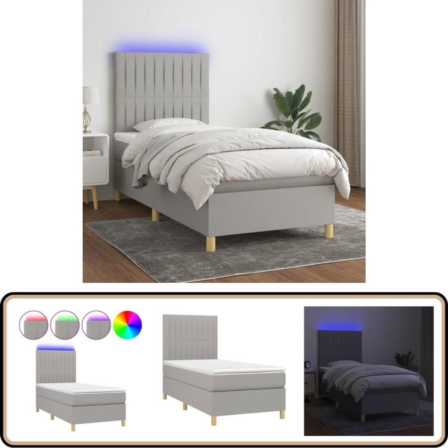 VidaXL Boxspring LED Lichtgrijs 80x200 cm Boxspring Bed Led Lampje Grijs Bed Pocketed Spring Mattress Hoofdbord
