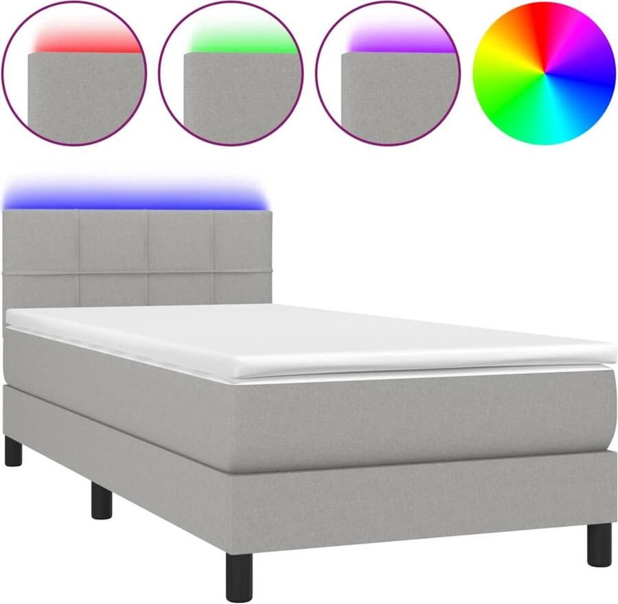 VidaXL Boxspring LED Lichtgrijs 90x200 cm Boxspring Led Bed Pocketed Spring Mattress Slaapcomfort Slaapkamers Design Bed Grijs Bed Tweepersoonsbed - Foto 2