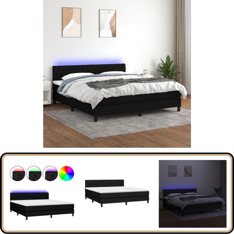 VidaXL Boxspring LED Matras Zwart 160x200 cm Boxspring Led Boxspring Met Led Slaapcomfort Slaapsysteem