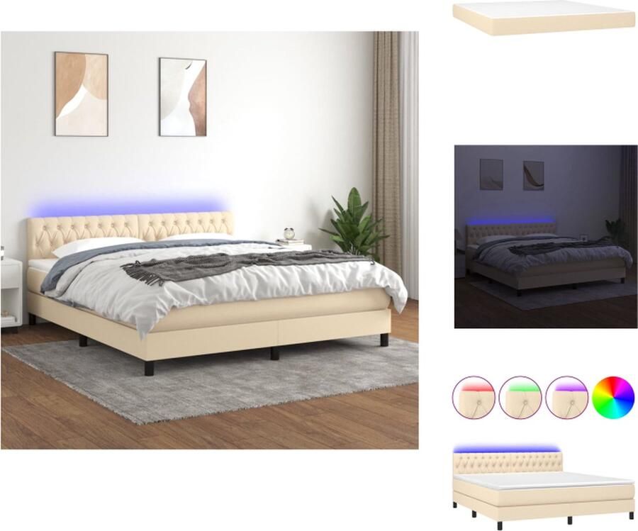 VidaXL Boxspring Bed Crème 203 x 180 x 78 88 cm Verstelbaar hoofdbord Kleurrijke LED-verlichting Pocketvering matras Huidvriendelijk topmatras Inclusief montagehandleiding Bed - Foto 5