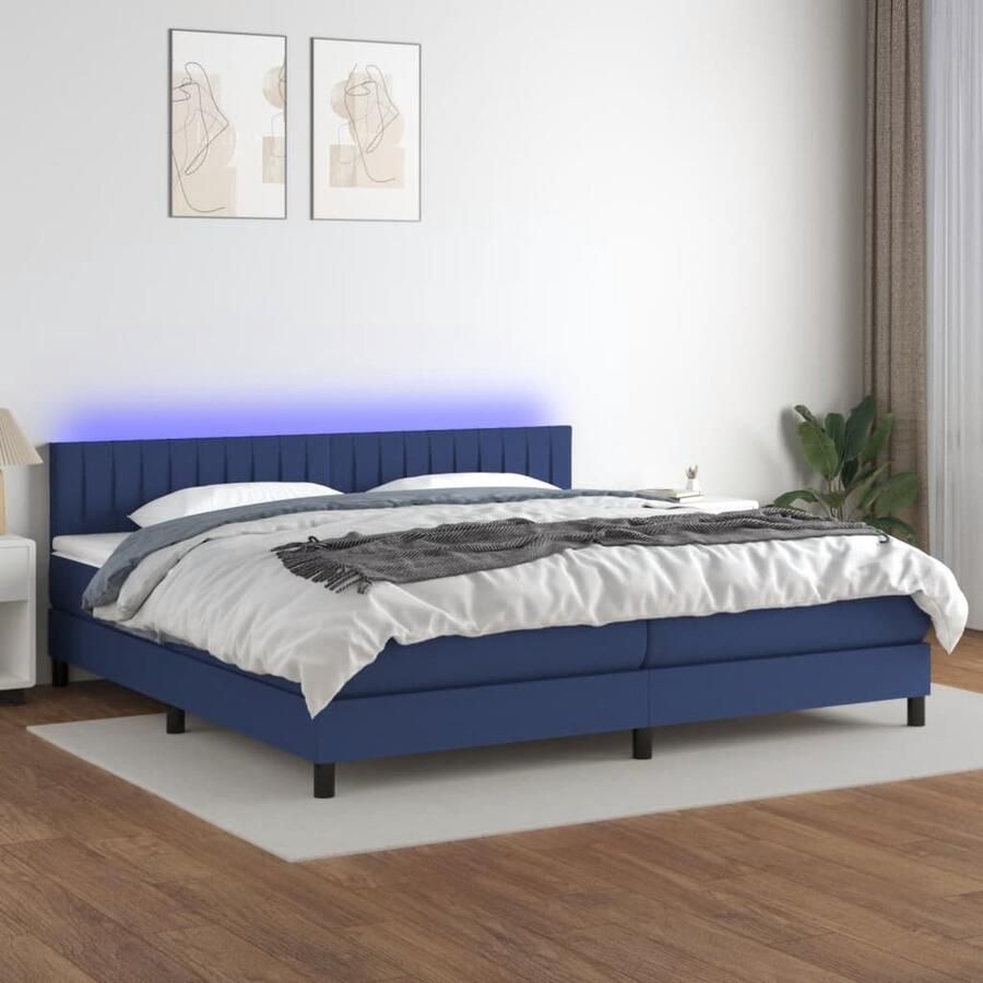 VidaXL Boxspring LED Stof Blauw 200x200 cm Boxspring Bed Led Lamp Slaapcomfort Pocketvering Blauwe Boxspring - Foto 2