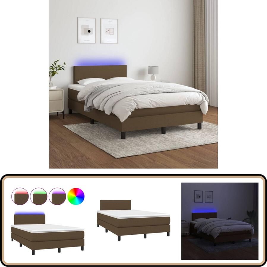 VidaXL Boxspring LED Stof Donkerbruin 120x200 cm Boxspring Donkere Bruine Boxspring Led Boxspring Hoofdboard Slaapcomfort
