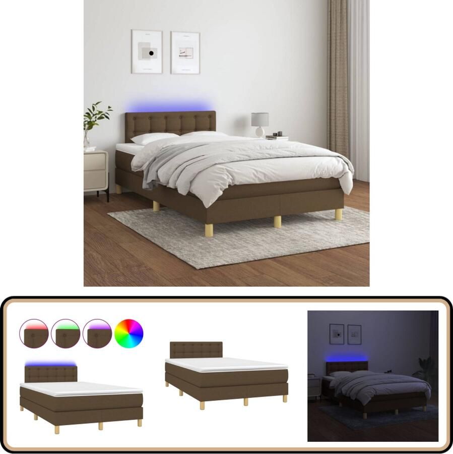 VidaXL Boxspring LED Stof Donkerbruin 120x200 cm Boxspring Led Boxspring Hoofdboard Boxspring Frame Tweepersoons Bed Bruine Boxspring Slaapcomfort