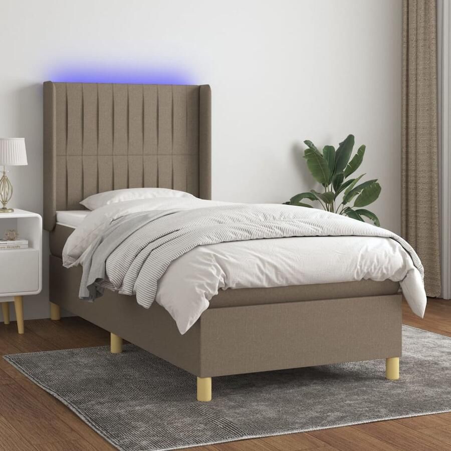 VidaXL Boxspring LED Stof Taupe 100x200 cm Boxspring Led Bed Pocketveer Matras Slaapcomfort Hoofdbord Taupec - Foto 2