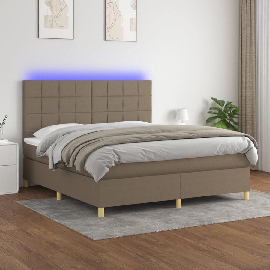 VidaXL Boxspring LED Stof Taupe 180x200 cm Boxspring Led Bed Boxspring Bed Pocketveer Matras Taupecolor Slaapcomfort Bedroom Furniture - Foto 2