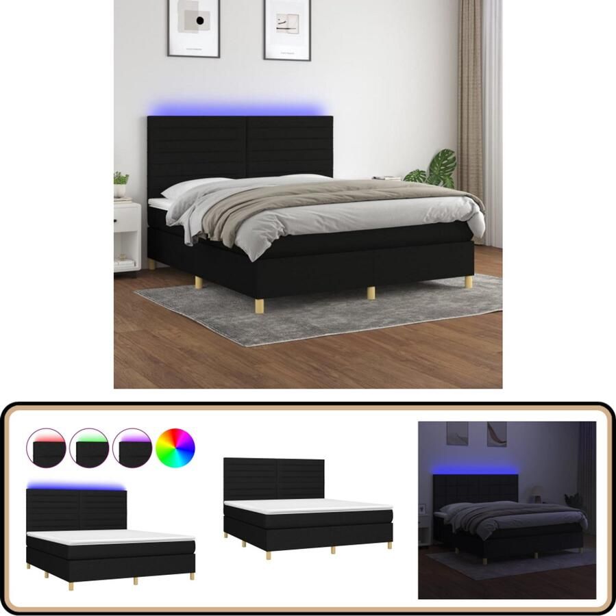 VidaXL Boxspring LED Stof Zwart 180x200 cm Boxspring Led Boxspring Met Led Slaapcomfort Slaapsysteem
