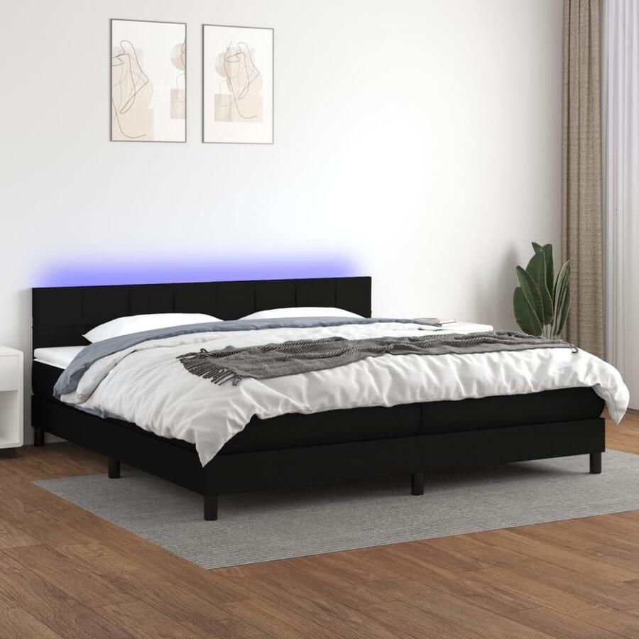 VidaXL Boxspring LED Stof Zwart 200x200 cm Boxspring Led Boxspring Met Led Slaapcomfort Slaapsysteem Tweepersoonsbed Groot Formaat Bed Modern Bed Zwarte Boxspring - Foto 2