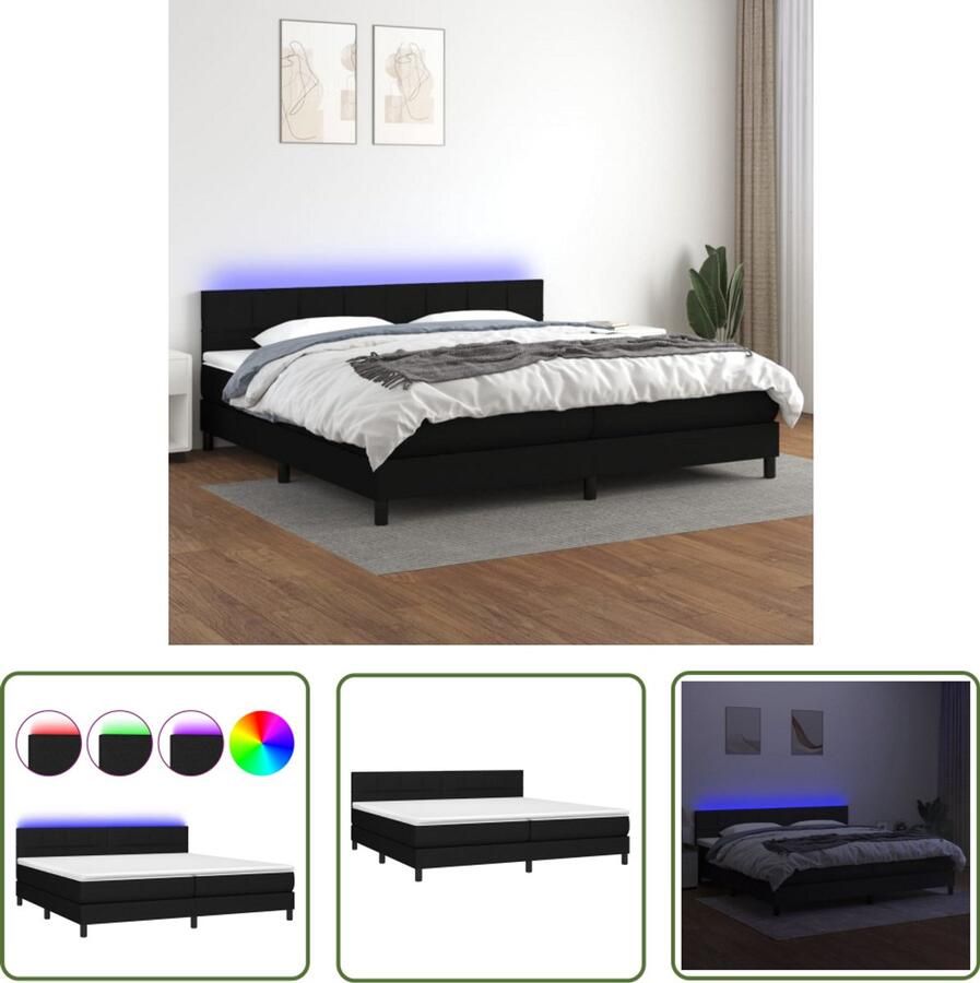 VidaXL Boxspring LED Stof Zwart 200x200 cm Boxspring Led Boxspring Met Led Slaapcomfort Slaapsysteem Tweepersoonsbed Groot Formaat Bed Modern Bed Zwarte Boxspring