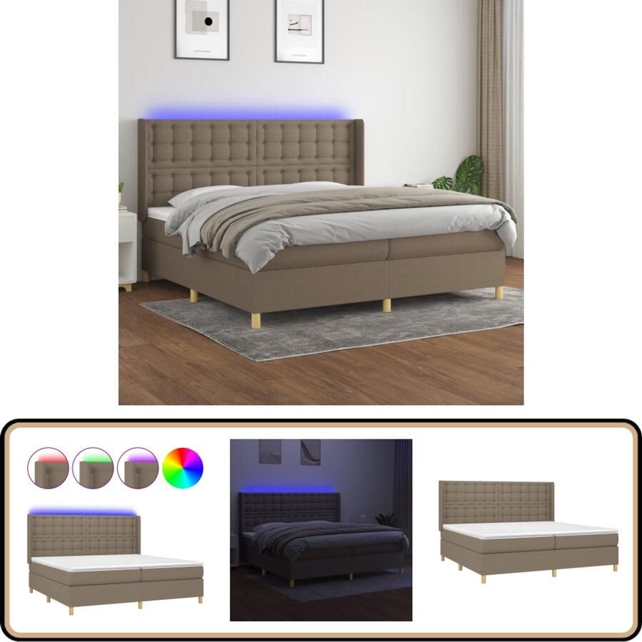 VidaXL Boxspring LED Taupe 200x200 cm Boxspring Led Bed Slaapcomfort Pocketed Veren Matras Taupe Bed