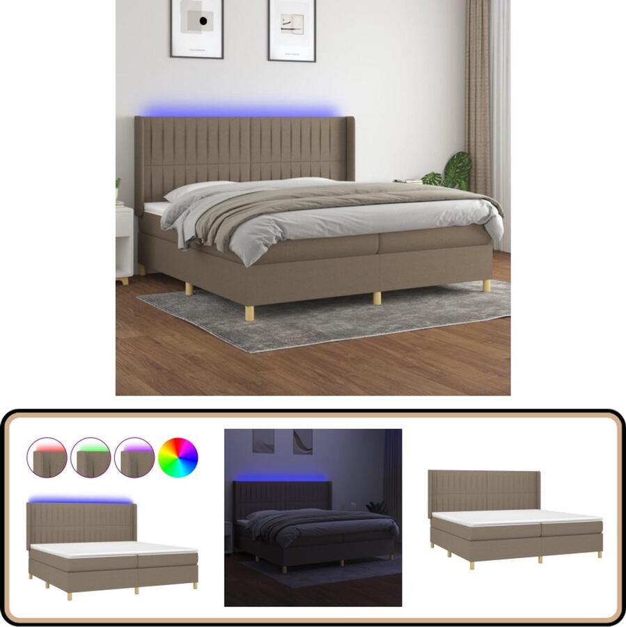 VidaXL Boxspring LED Taupe 200x200cm Boxspring Bed Led Bed Pocketveer Matras Taupe Bed Tweepersoons Bed Slaapcomfort Bedroom Furniture Huifbed