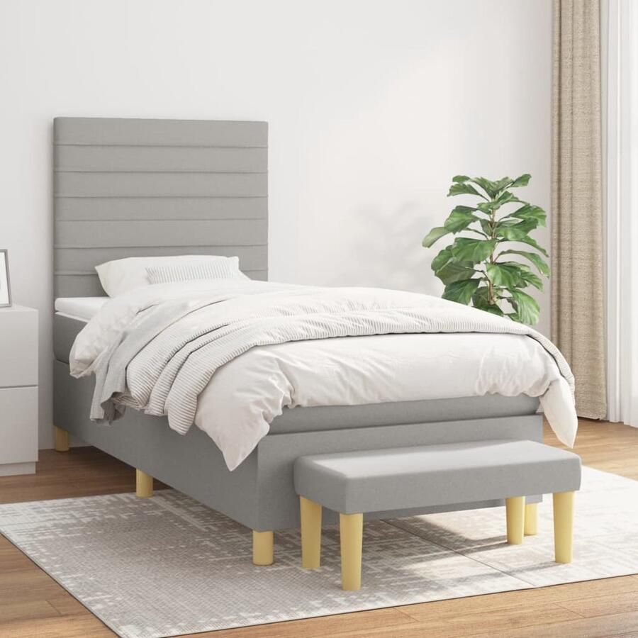 VidaXL Boxspring Met Matras Lichtgrijs 90x190 cm Boxspringbed Slaapcomfort Luxe Bed Pocketed Veren Boxspring Frame Tweepersoons Bed Grijs Bed Slaapkamer Meubels - Foto 2
