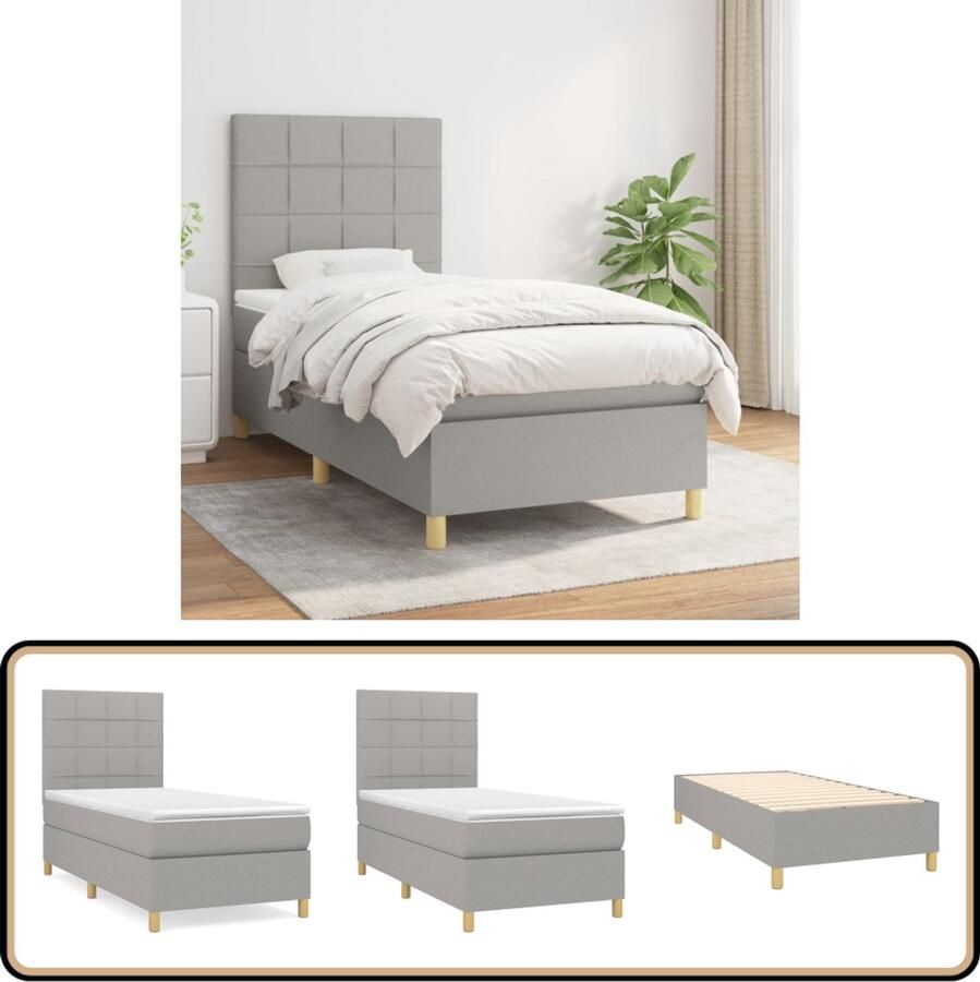 VidaXL Boxspring Lichtgrijs 100x200 cm Inclusief Matras Boxspringbed Pocketveer Matras Tweepersoonsbed Grijs Bed Slaapkamer Meubilair