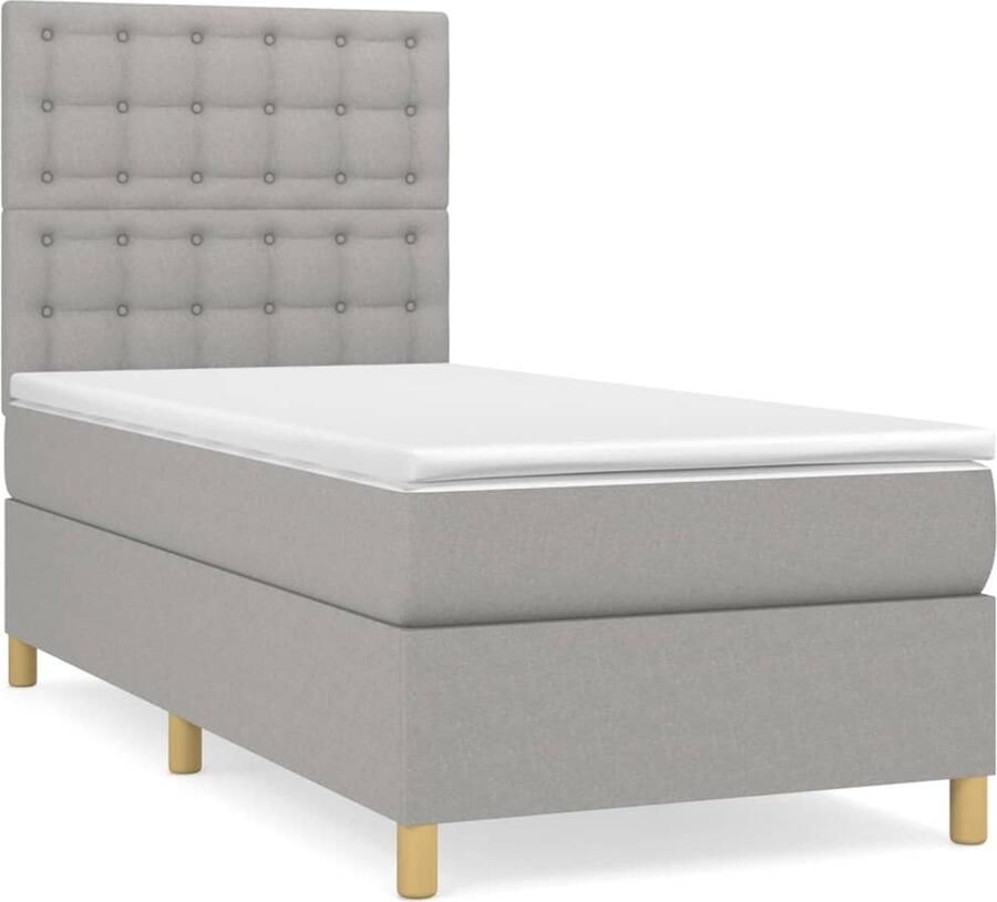 VidaXL Boxspring Lichtgrijs 100x200 cm Inclusief Matras Boxspringbed Slaapcomfort Boxspring Tweepersoonsbed Grijs Bed Duurzame Materialen Pocketed Veren Adjustable Headboard - Foto 2