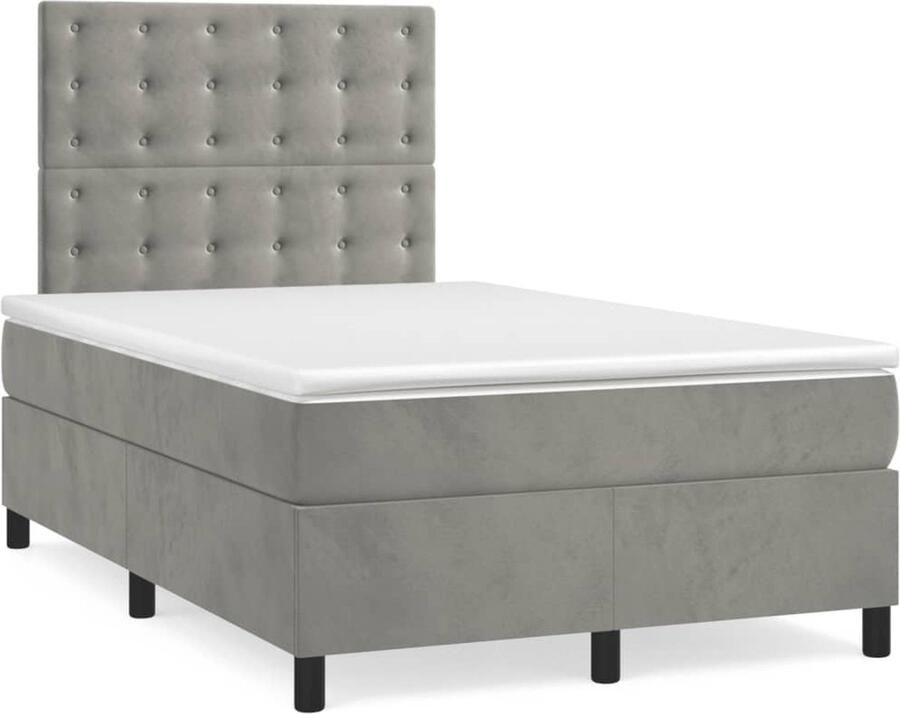 VidaXL Boxspring Lichtgrijs 120x200 cm Boxspringbed Fluweel Bed Boxspring Tweepersoons Bed King Size Bed Zachte Bedding Hoofdbord Pocketveer Matras Middelhard Matras - Foto 2