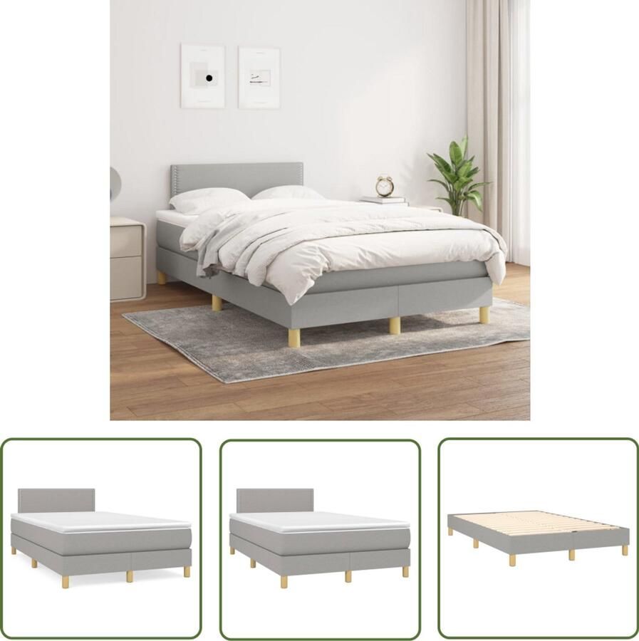 VidaXL Boxspring Lichtgrijs 120x200 cm Inclusief Matras Boxspring Slaapcomfort Duurzame Materialen Pocketvering Hoofdbord Stevige Constructie Comfortabel Matras Middeld Hard Licht Grijs