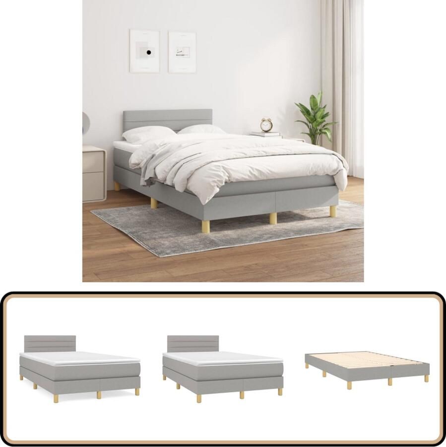 VidaXL Boxspring Lichtgrijs 120x200 cm Inclusief Matras Boxspringbed Boxspring Slaapkamerinrichting Tweepersoonsbed Grijs Bed Met Hoofdbord Pocketed Spring Mattress