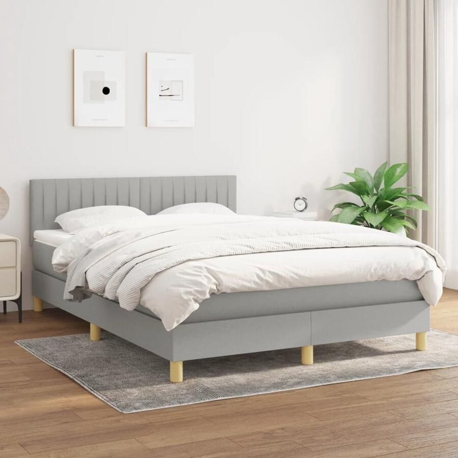 VidaXL Boxspring Lichtgrijs 140x190 cm Boxspringbed Boxspring Tweepersoonsbed Slaapcomfort Matras Hoofdbord Grijs Bed Moderne Slaapkamer - Foto 2