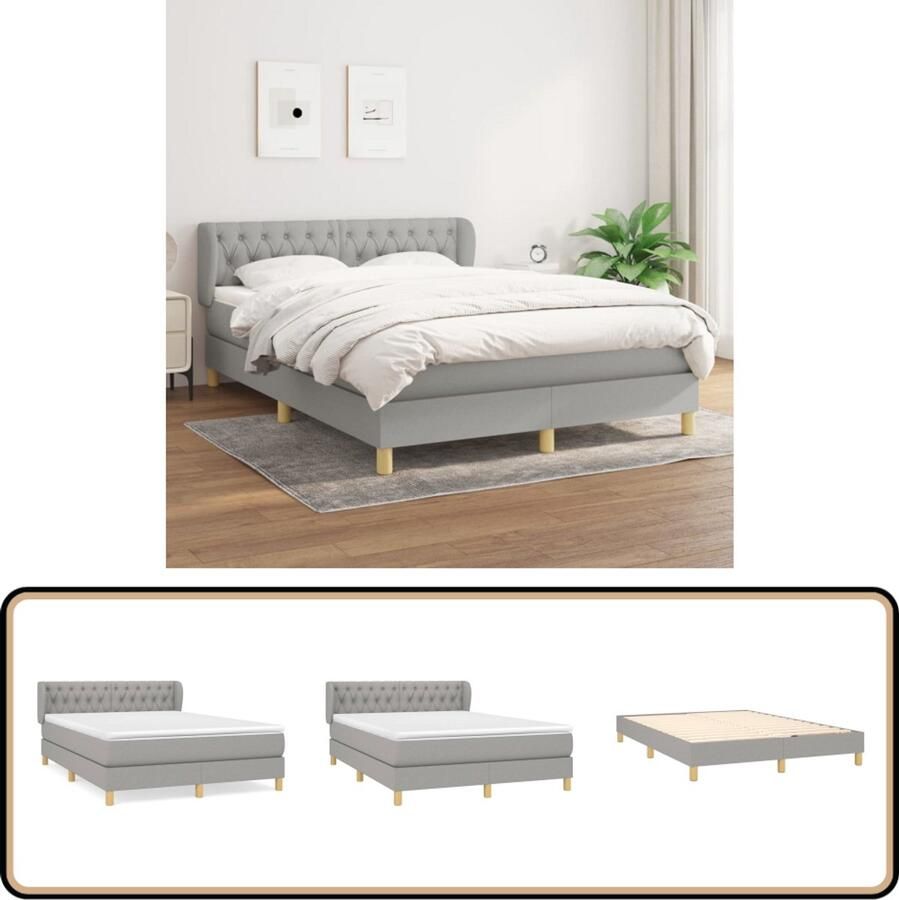 VidaXL Boxspring Lichtgrijs 140x190 cm Boxspringbed Pocketvering Verstelbare Hoofdbord Slaapcomfort Duurzame Materialen Licht Grijs Comfortabel Bed Hoofddekking