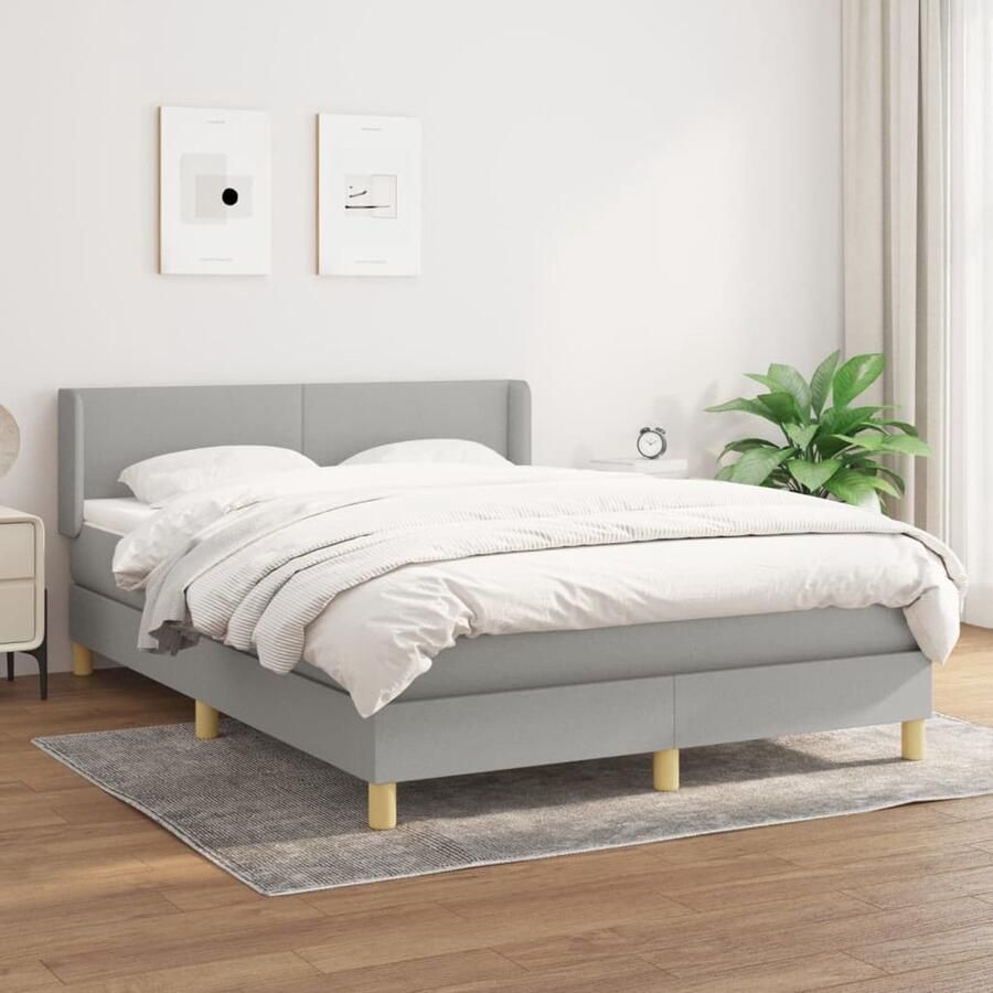 VidaXL Boxspring Lichtgrijs 140x190 cm Boxspringbed Slaapcomfort Verstelbare Hoofdbord Pocketvering Matras Middenhard Matras Duurzame Materialen Design Slaapkamer - Foto 3