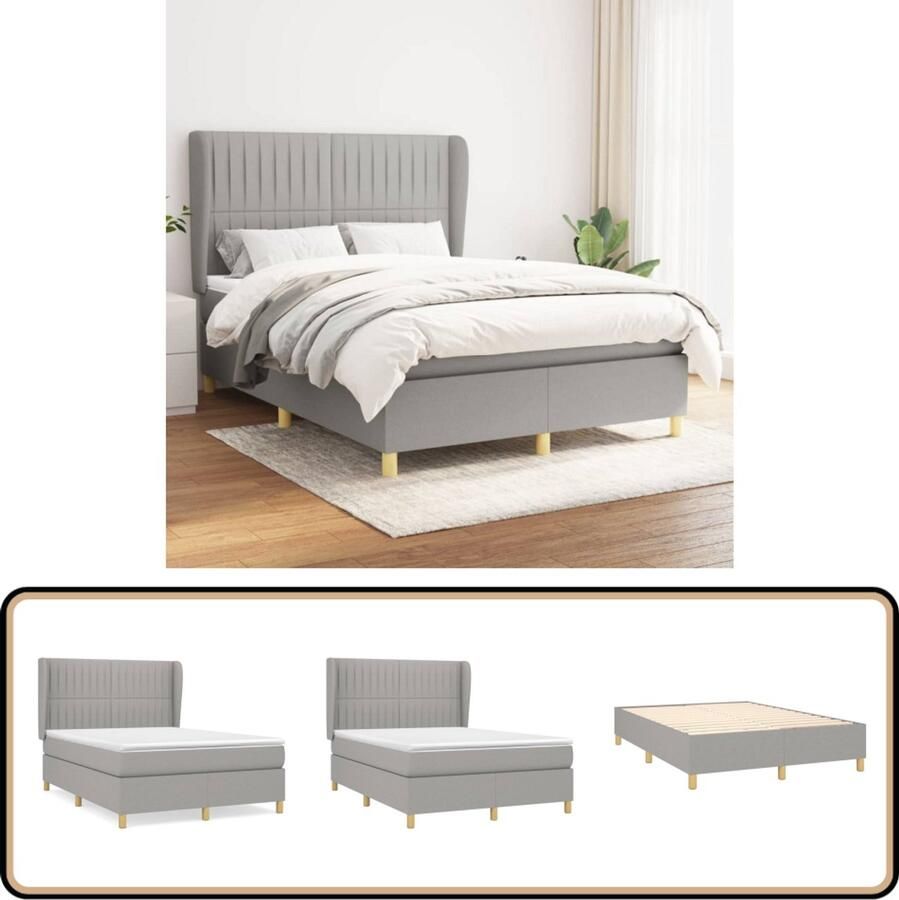 VidaXL Boxspring Lichtgrijs 140x190 cm Inclusief Matras Boxspringbed Boxspring Slaapkamerinrichting Slaapcomfort Pocketing Matras