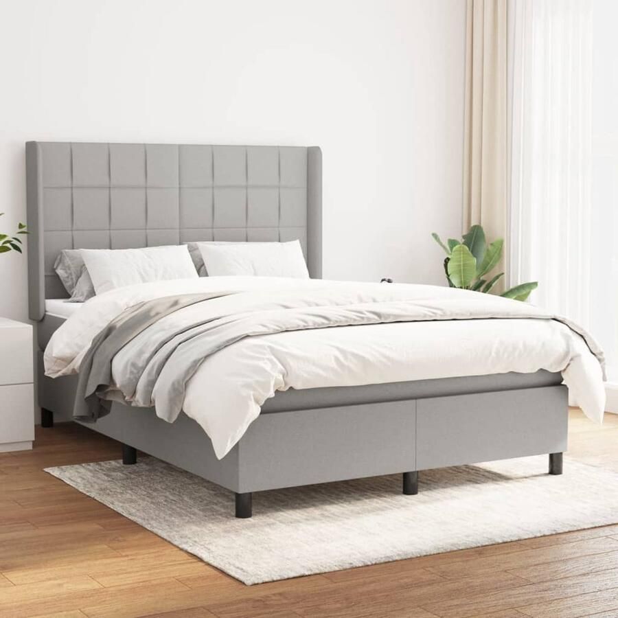 VidaXL Boxspring Lichtgrijs 140x190 cm Inclusief Matras Boxspringbed Boxsprings Slaapkamerinrichting Tweepersoonsbed Slaapcomfort Pocketed Spring Mattress Adjustable Headboard Grijs Bed - Foto 2