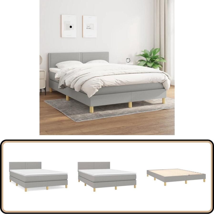 VidaXL Boxspring Lichtgrijs 140x190 cm Inclusief Matras Boxspringbed Boxsprings Slaapkamerinrichting Tweepersoonsbed Comfortabel Bed