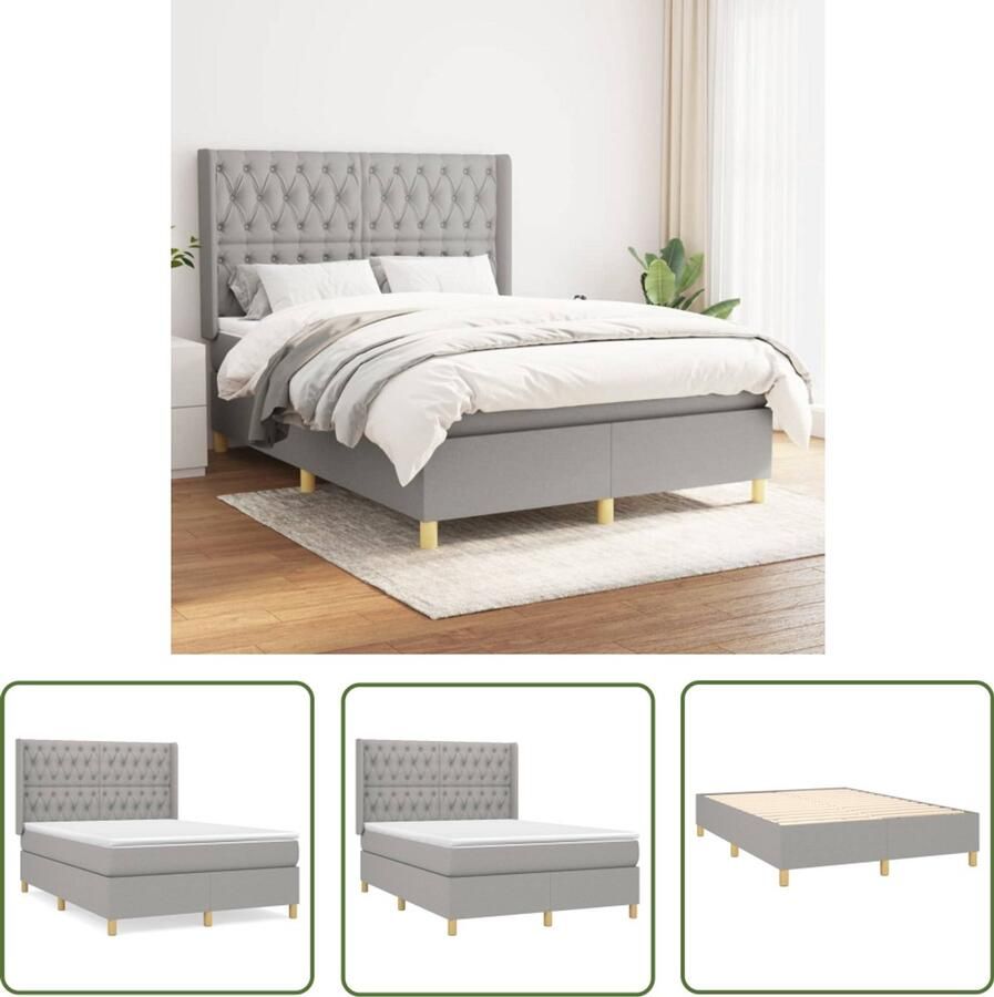 VidaXL Boxspring Lichtgrijs 140x190 cm Inclusief Matras Boxspringbed Boxsprings Slaapkamerinrichting Bed Frame Tweepersoonsbed Grijs Bed Larikshout Bed Lederlook - Foto 2